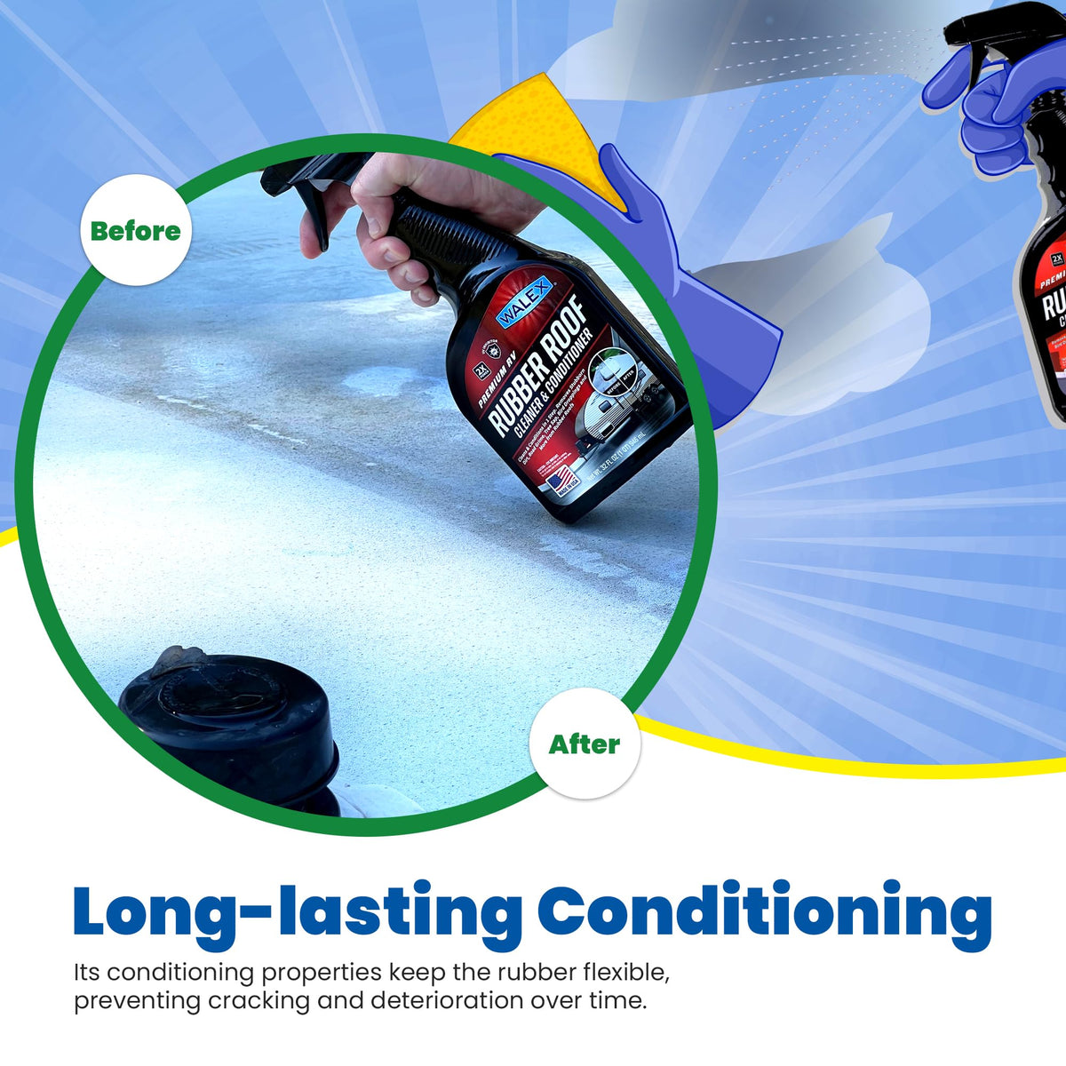 Walex Walex RV Rubber Roof Cleaner/Conditioner - Removes Dirt, Road Grime, Tree Sap, Bird Droppings & More, - Outdoor Depot