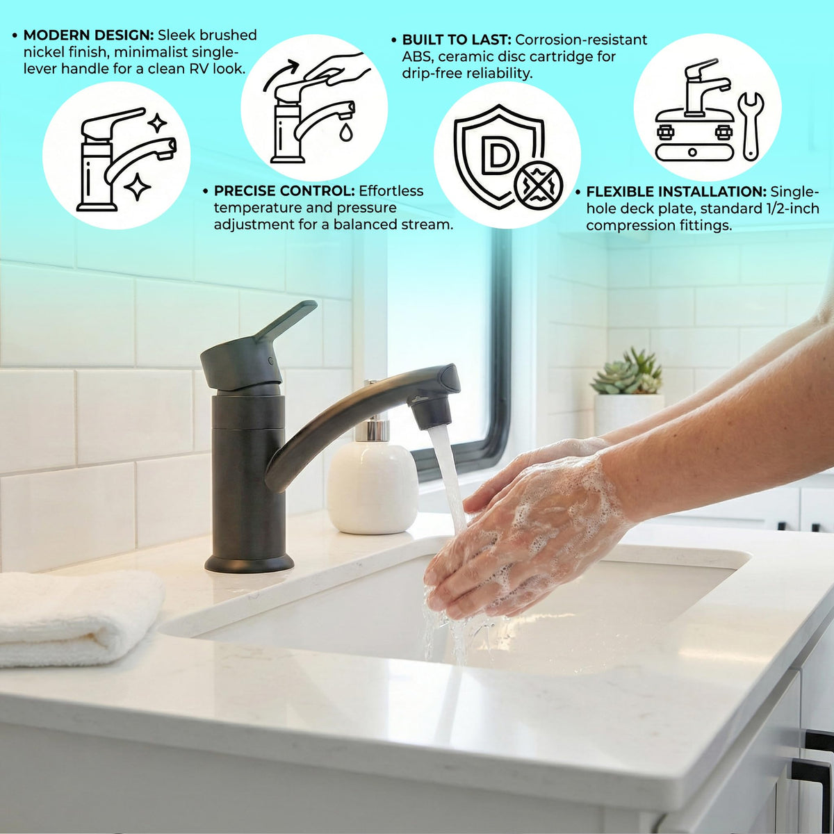 Dura Faucet Dura Faucet (DF-PL200M-MB) RV Streamline Single Lever Lavatory Faucet – Matte Black, 1-Hole - Outdoor Depot