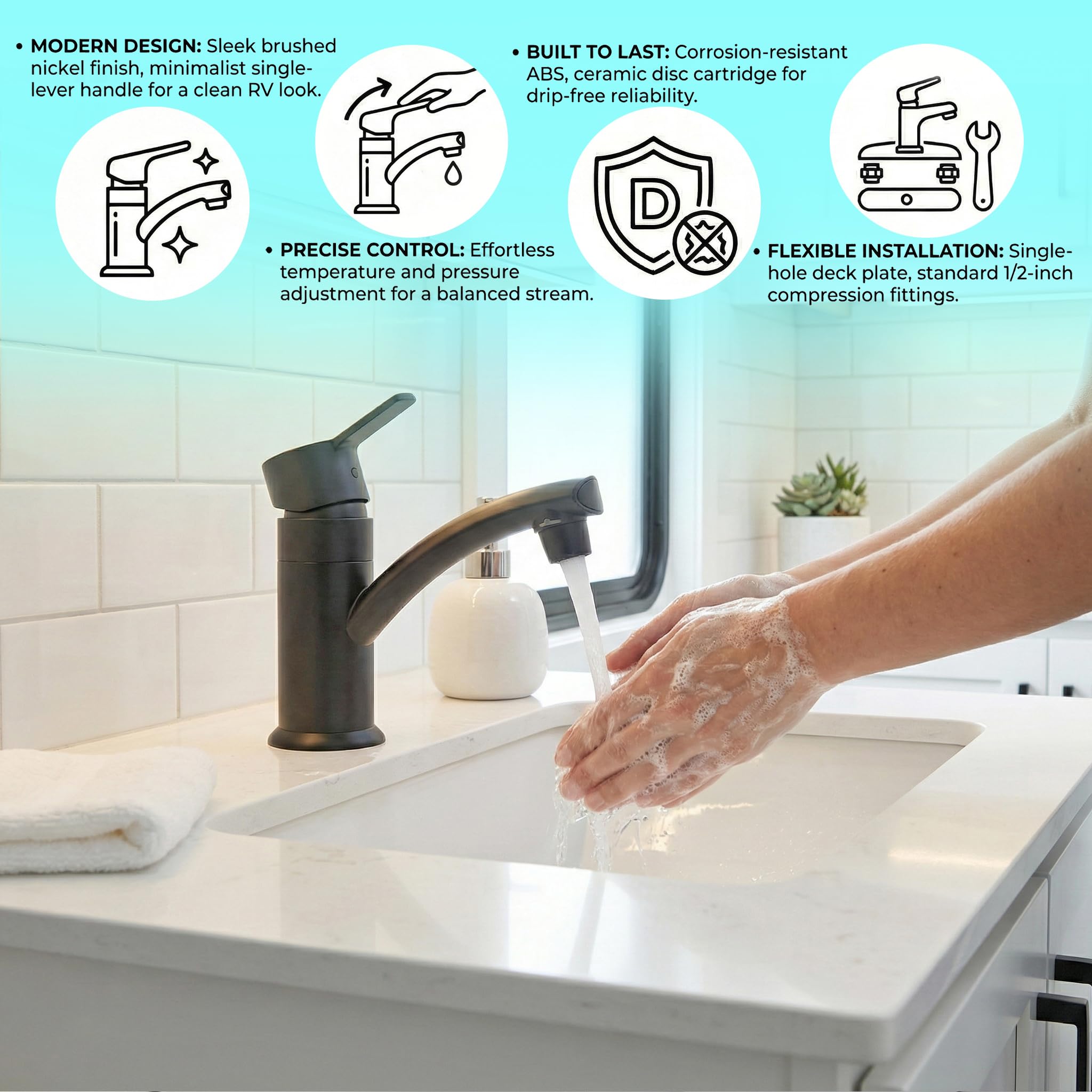 Dura Faucet Dura Faucet (DF-PL200M-MB) RV Streamline Single Lever Lavatory Faucet – Matte Black, 1-Hole - Outdoor Depot