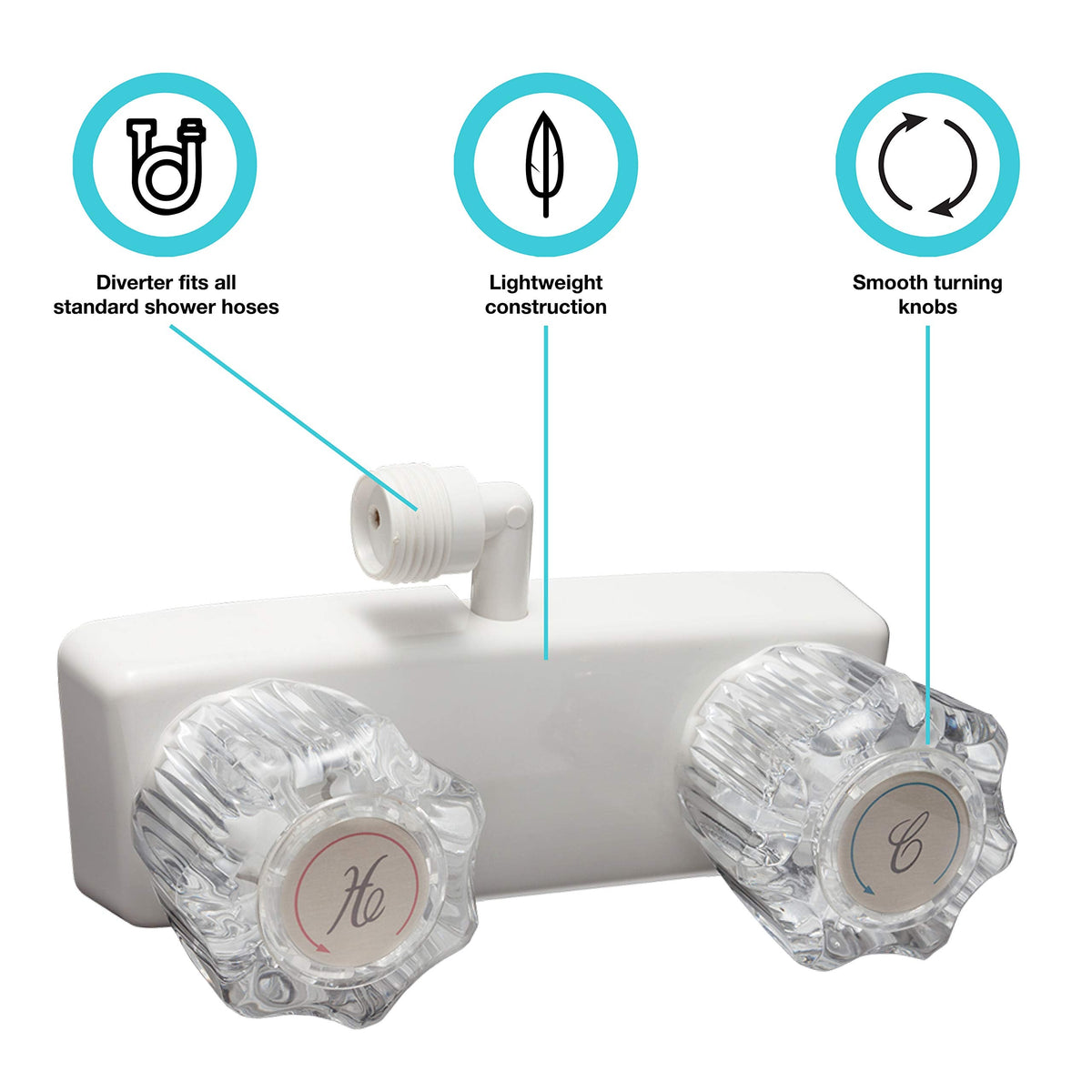 Dura Faucet Dura Faucet DF-SA100A1-WT RV Shower Faucet Valve Diverter with 2-Knobs for Exterior Shower Boxes - Outdoor Depot