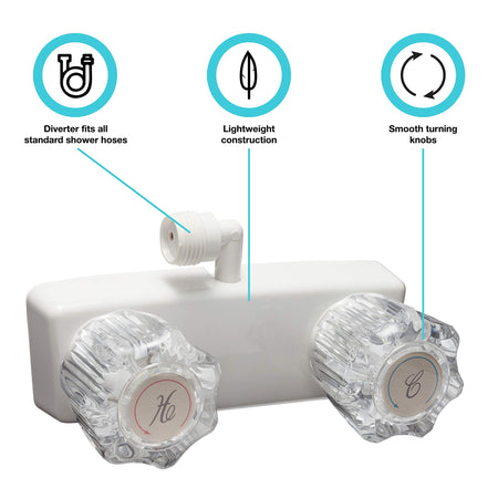Dura Faucet Dura Faucet DF-SA100A1-WT RV Shower Faucet Valve Diverter with 2-Knobs for Exterior Shower Boxes - Outdoor Depot