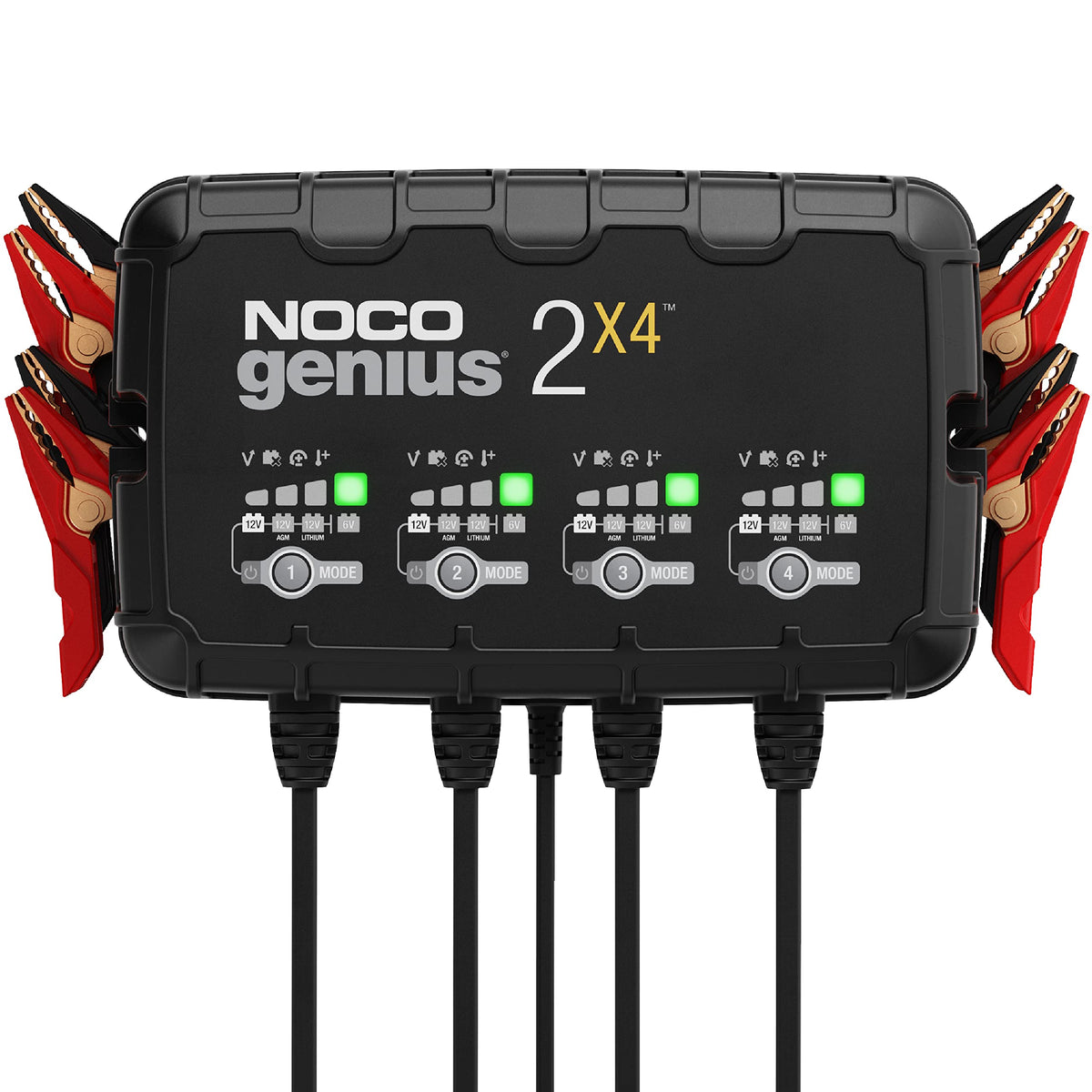 NOCO NOCO GENIUS2X4: 8A 4-Bank Smart Battery Charger (2A/Bank) - 6V/12V Automatic Maintainer, Trickle - Outdoor Depot