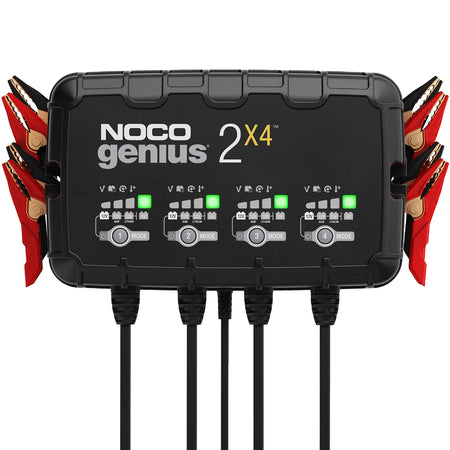 NOCO NOCO GENIUS2X4: 8A 4-Bank Smart Battery Charger (2A/Bank) - 6V/12V Automatic Maintainer, Trickle - Outdoor Depot