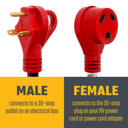 Valterra Valterra A10-3025EH Mighty Cord RV 30-Amp Extension Cord, 25 ft., Red - Outdoor Depot