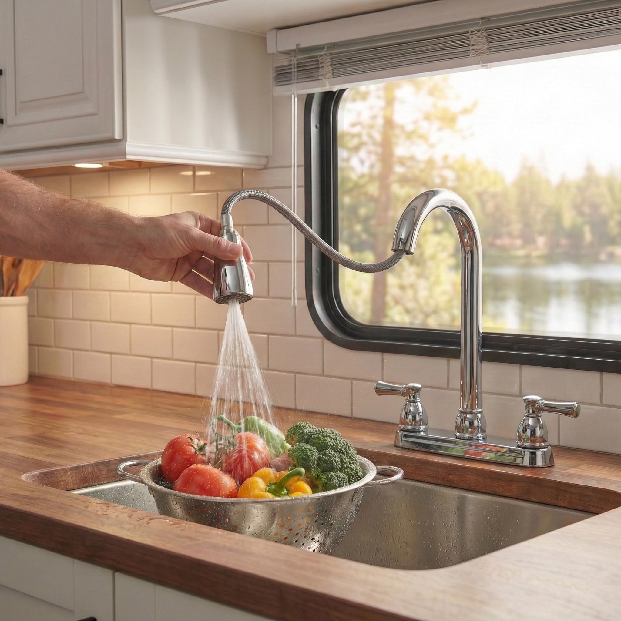 Dura Faucet Dura Faucet DF-PK350L-CP Non-Metallic Dual Lever Pull-Down Rv Kitchen Faucet - Chrome Polished - Outdoor Depot