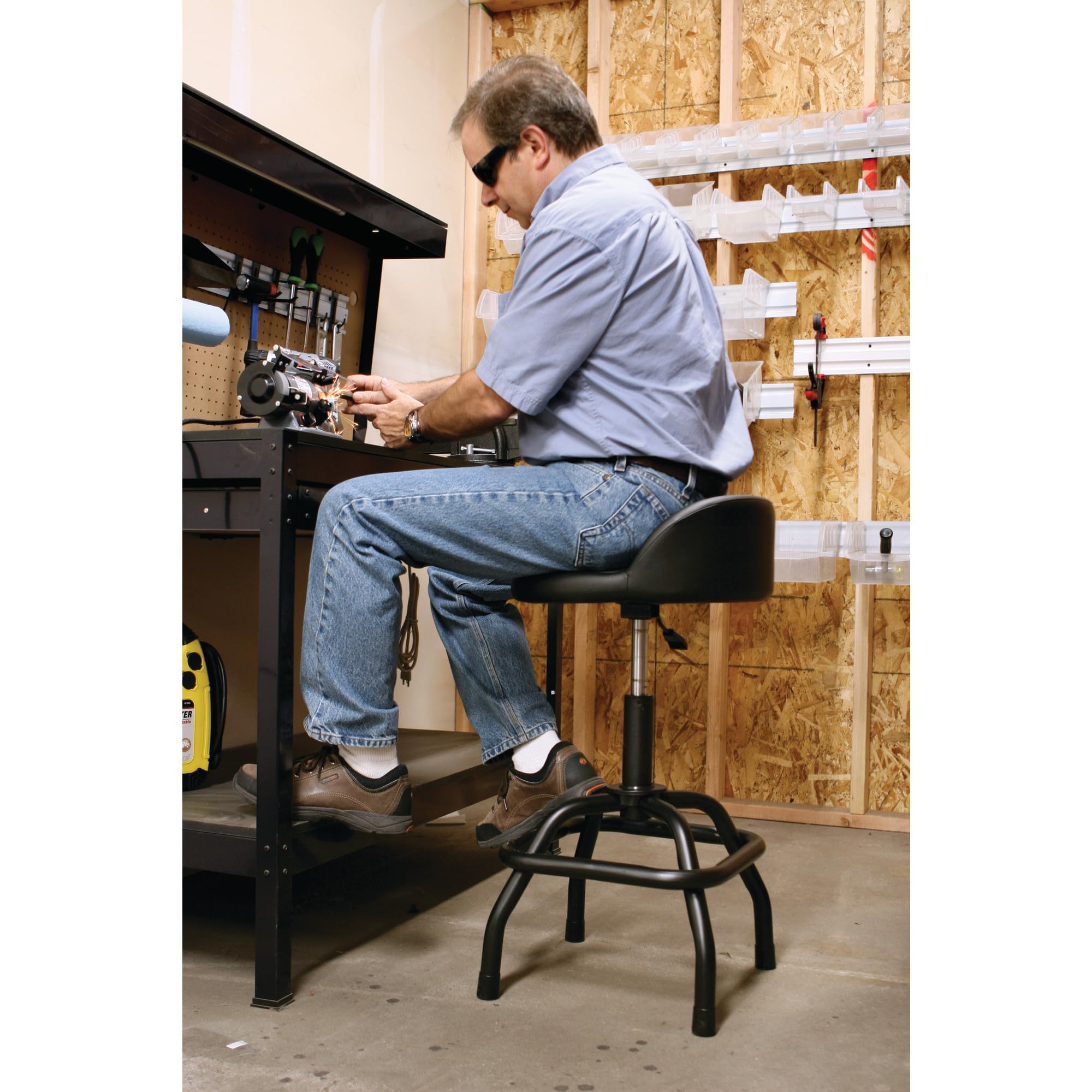 Performance Tool Performance Tool W85011 Pneumatic Swivel Bar Stool with Back Support, 360-Degree Swivel, - Outdoor Depot