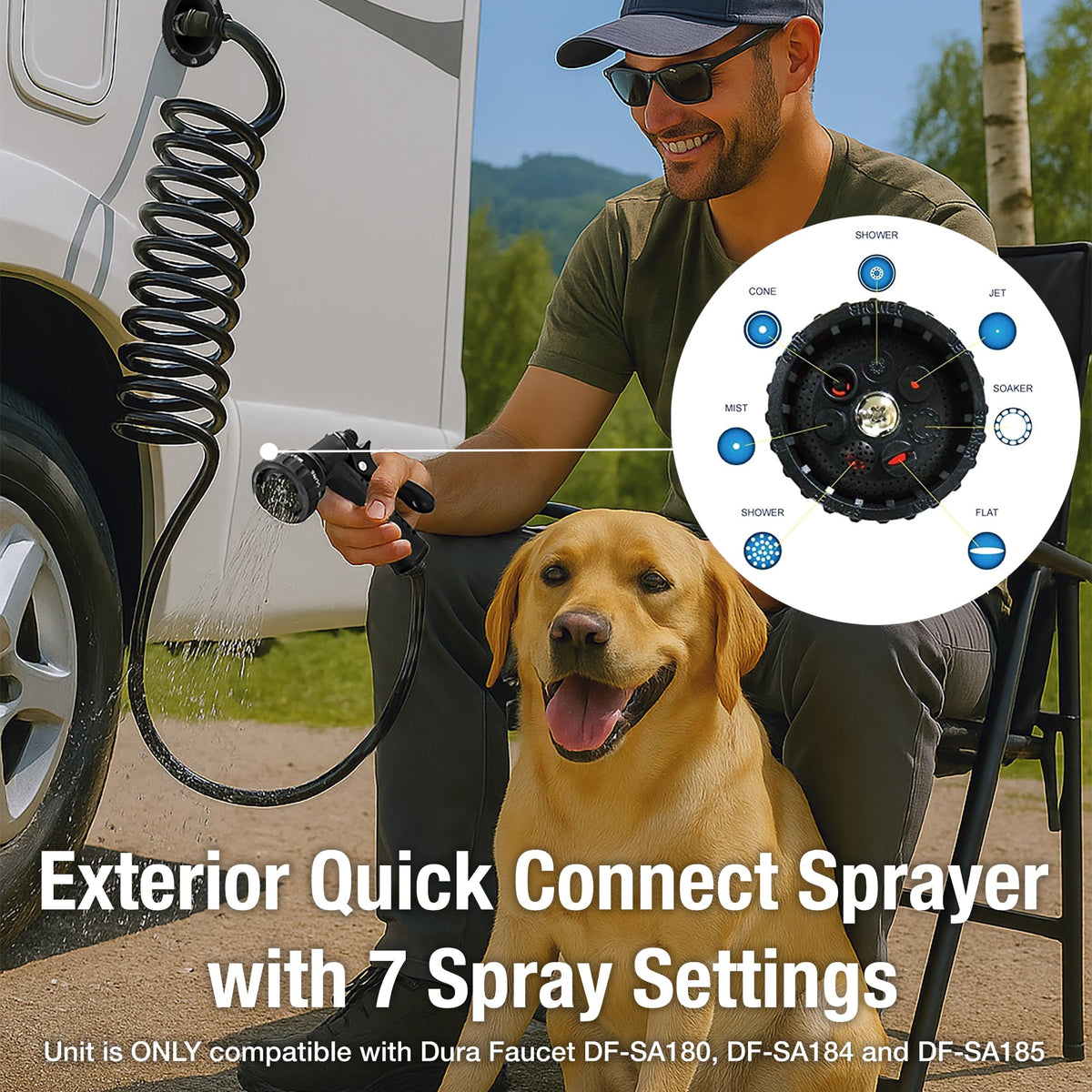 Dura Faucet Dura Faucet DF-SA187-BK RV Exterior Quick Connect Sprayer with 7 Spray Settings and Coiled Hose - Outdoor Depot