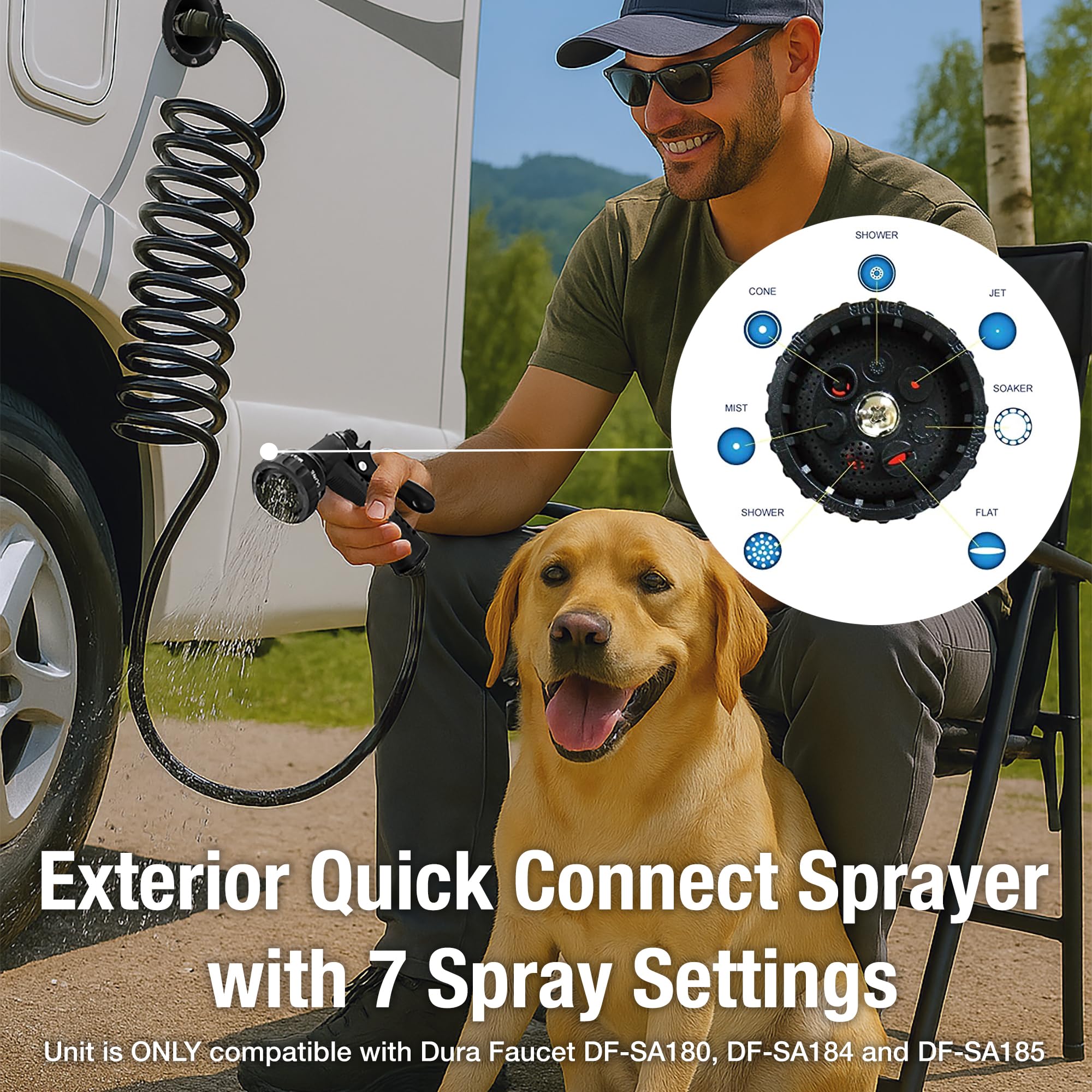 Dura Faucet Dura Faucet DF-SA187-BK RV Exterior Quick Connect Sprayer with 7 Spray Settings and Coiled Hose - Outdoor Depot