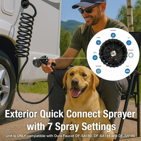 Dura Faucet Dura Faucet DF-SA187-BK RV Exterior Quick Connect Sprayer with 7 Spray Settings and Coiled Hose - Outdoor Depot