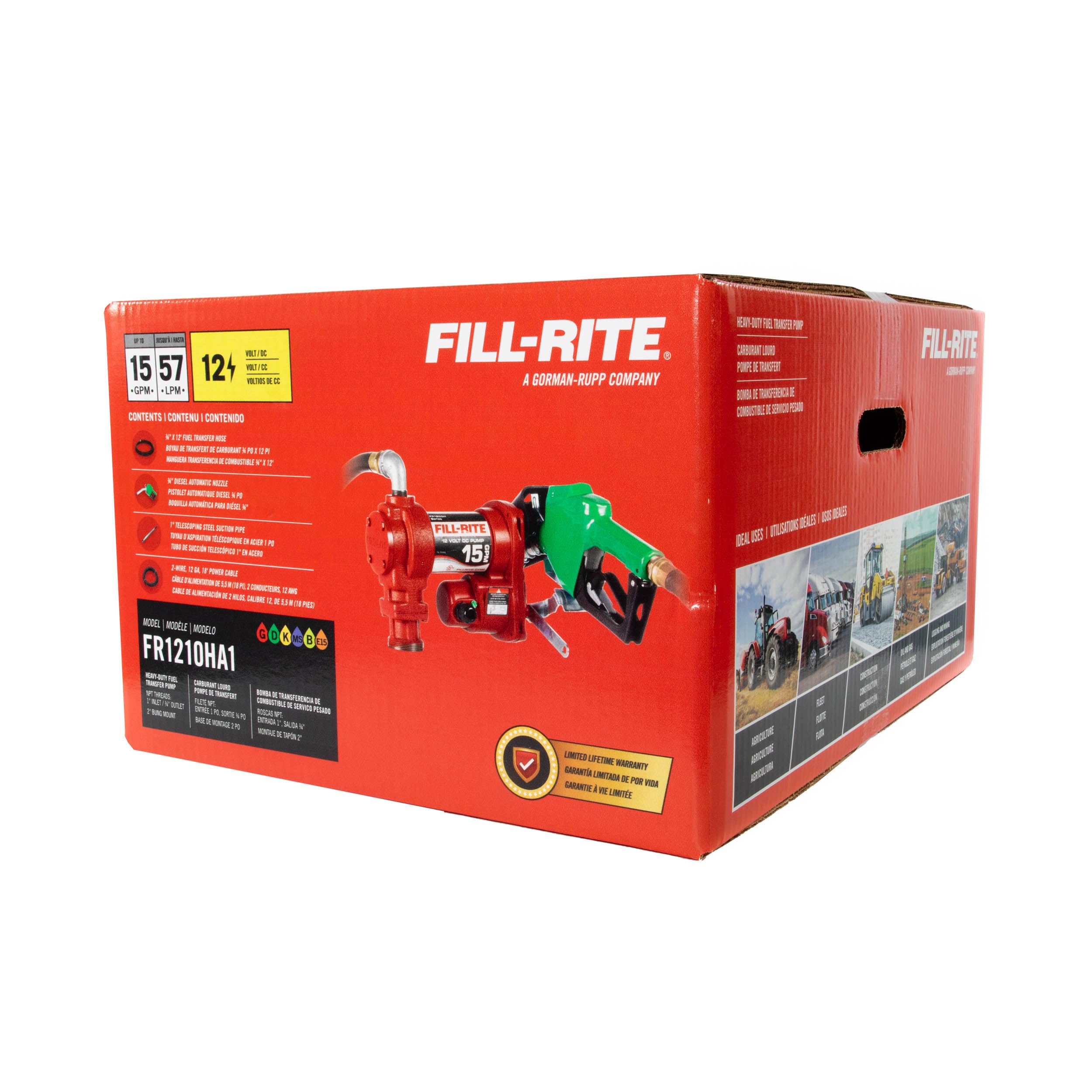 Fill-Rite Fill-Rite FR1210HA1 12V 15 GPM Fuel Transfer Pump with Discharge Hose & Automatic Nozzle, Green - - Outdoor Depot