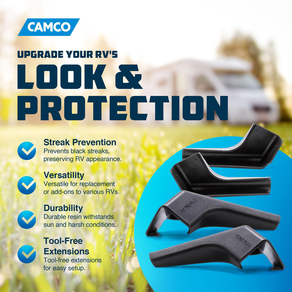 Camco Camco RV Gutter Spouts with Built-in Extensions | Direct Rain Water Runoff Away from The RV | Features - Outdoor Depot