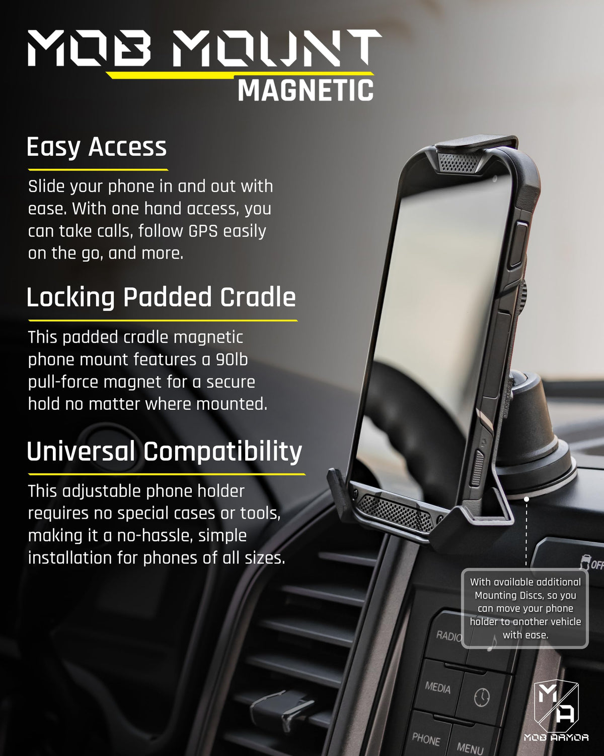 Mob Armor Mob Armor Heavy Duty Magnetic Phone Mount for Car - Universal Car Phone Holder for iPhone & - Outdoor Depot