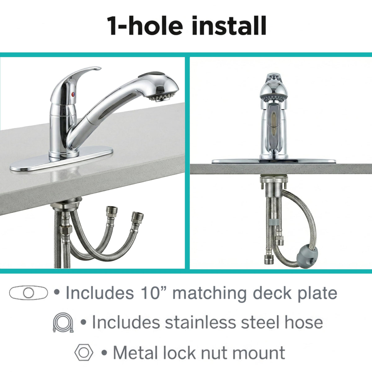 Dura Faucet Dura Faucet DF-NMK852-CP RV Pull-Out Swivel Single Handle Kitchen Sink Faucet - One-Hole (Chrome) - Outdoor Depot