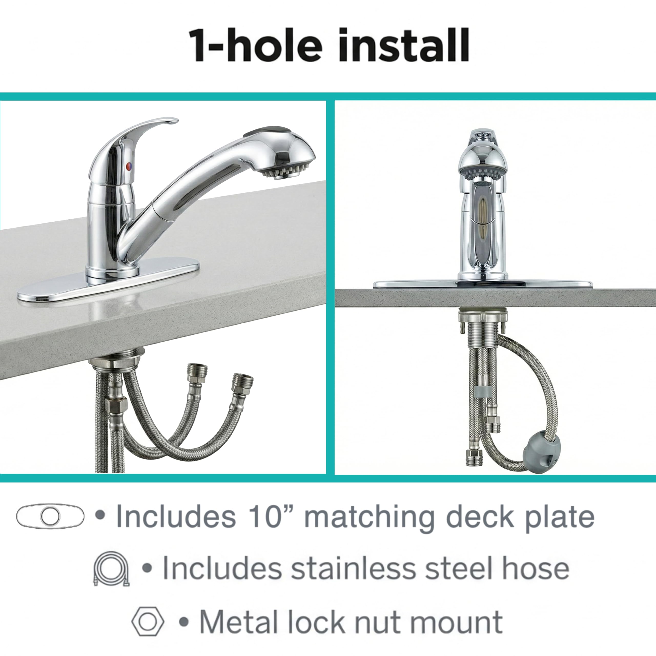 Dura Faucet Dura Faucet DF-NMK852-CP RV Pull-Out Swivel Single Handle Kitchen Sink Faucet - One-Hole (Chrome) - Outdoor Depot