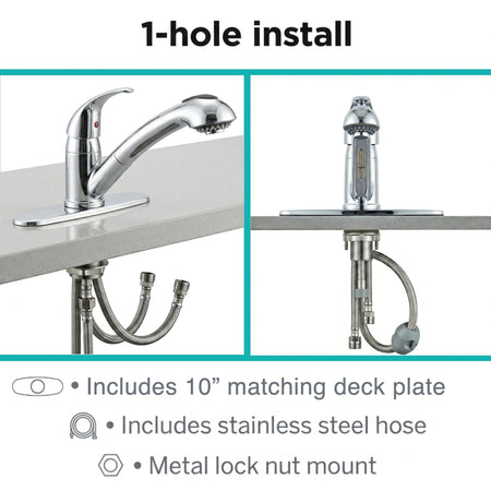 Dura Faucet Dura Faucet DF-NMK852-CP RV Pull-Out Swivel Single Handle Kitchen Sink Faucet - One-Hole (Chrome) - Outdoor Depot