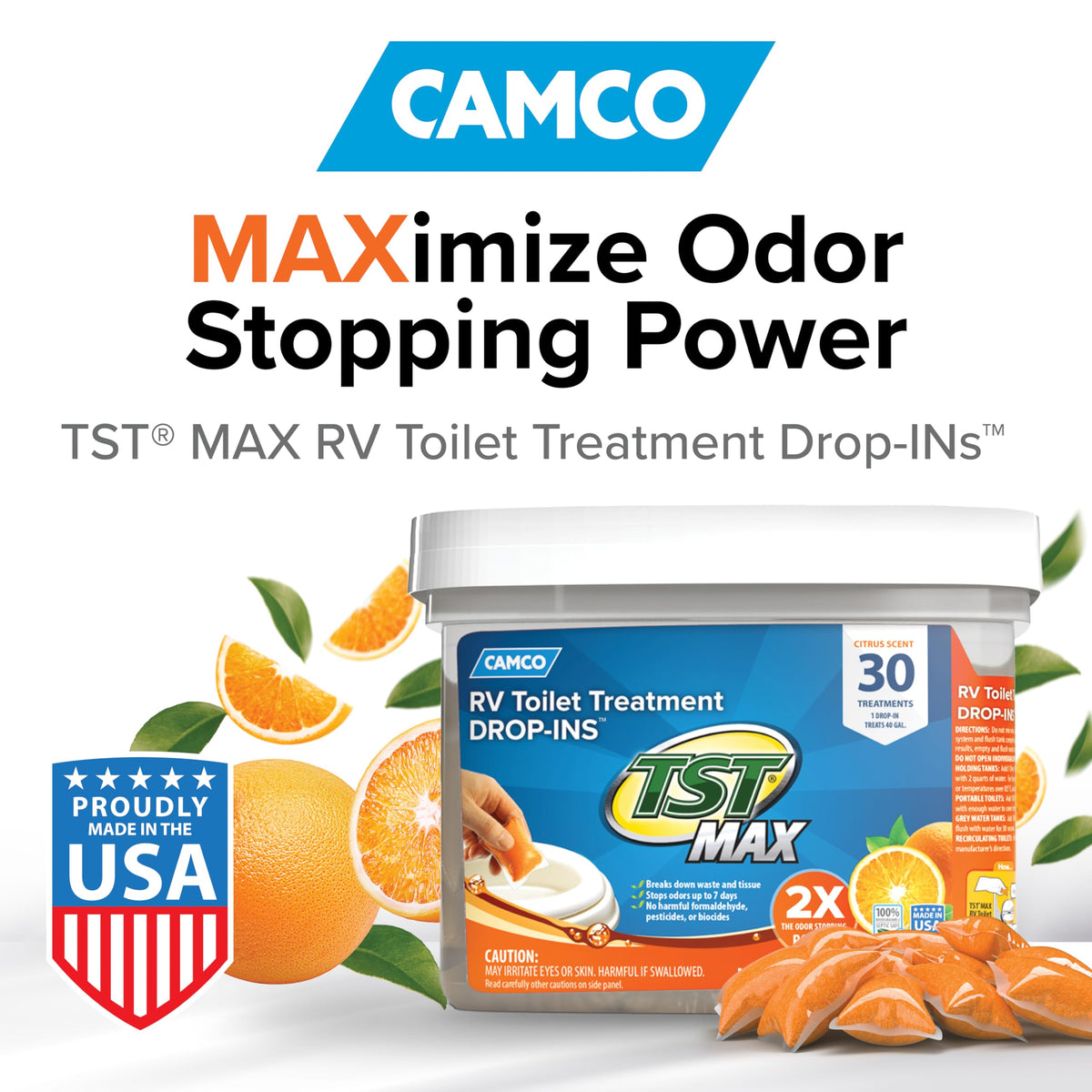 Camco Camco TST MAX RV Toilet Treatment Drop-INs - Control Unwanted Odors & Break Down Waste and Tissue - - Outdoor Depot