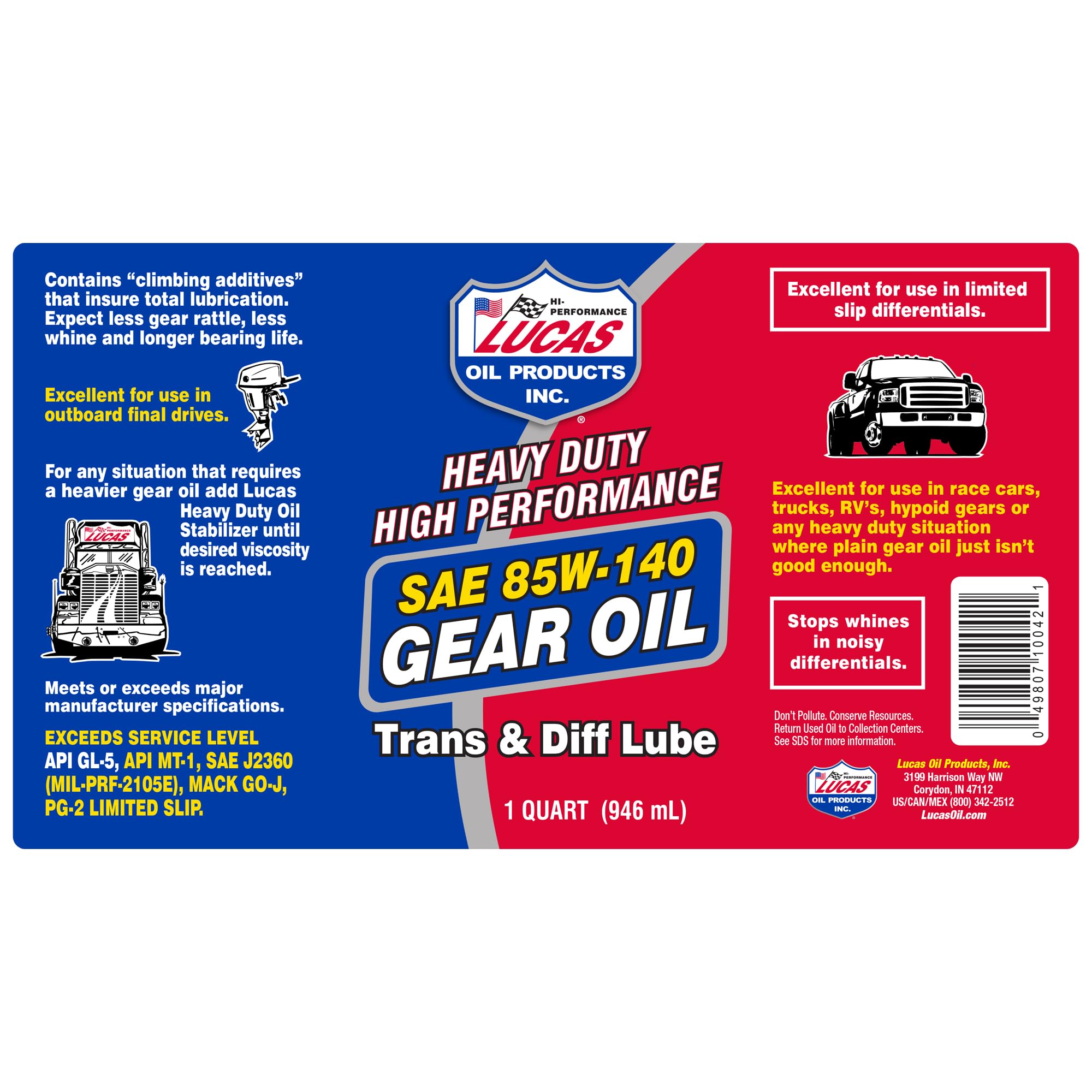 LUCAS Lucas Oil 10042 Heavy Duty High Performance SAE 85W-140 Gear Oil - 1 Quart - Outdoor Depot