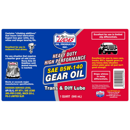 LUCAS Lucas Oil 10042 Heavy Duty High Performance SAE 85W-140 Gear Oil - 1 Quart - Outdoor Depot