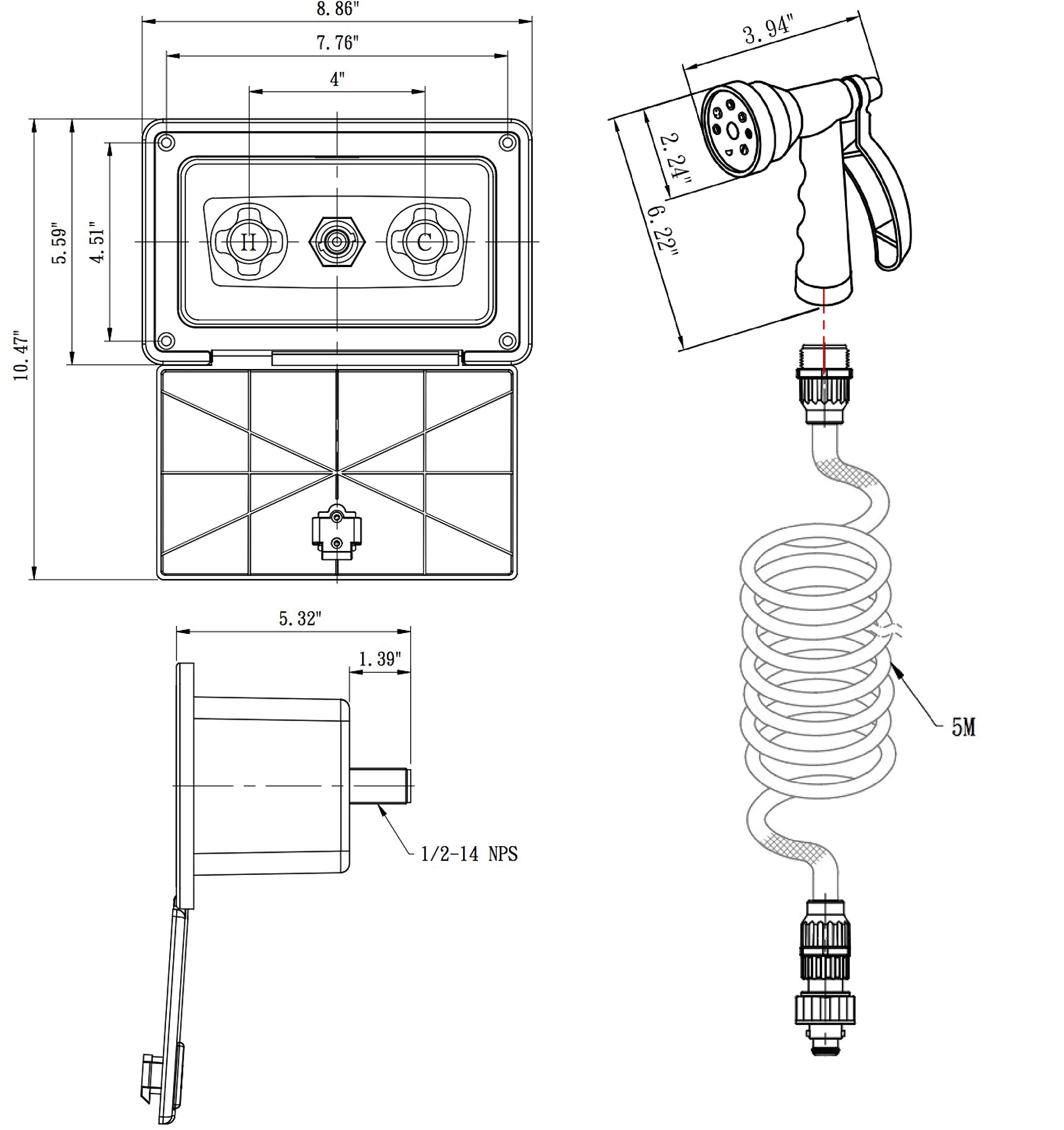 Dura Faucet Dura Faucet DF-SA189-BK RV Exterior Quick Connect Detachable Sprayer, Hose, Port, and Spray Box - Outdoor Depot