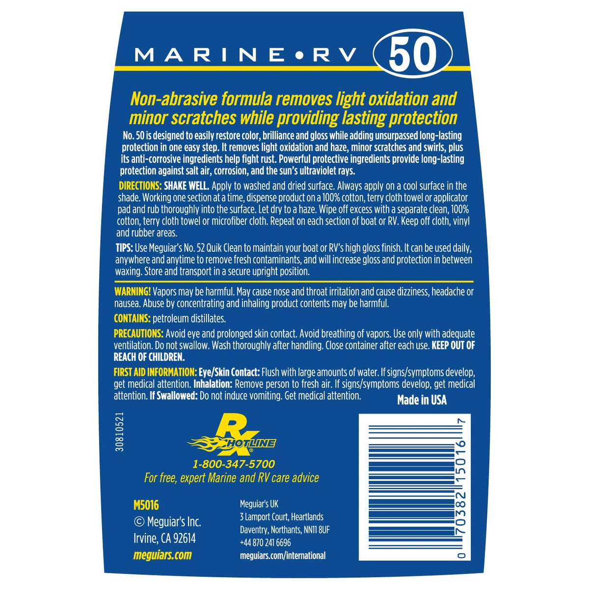 Meguiar's Meguiar's Marine/RV Once Step Cleaner Wax M5016 - Professional-Grade Marine and RV Cleaner, Polish - Outdoor Depot