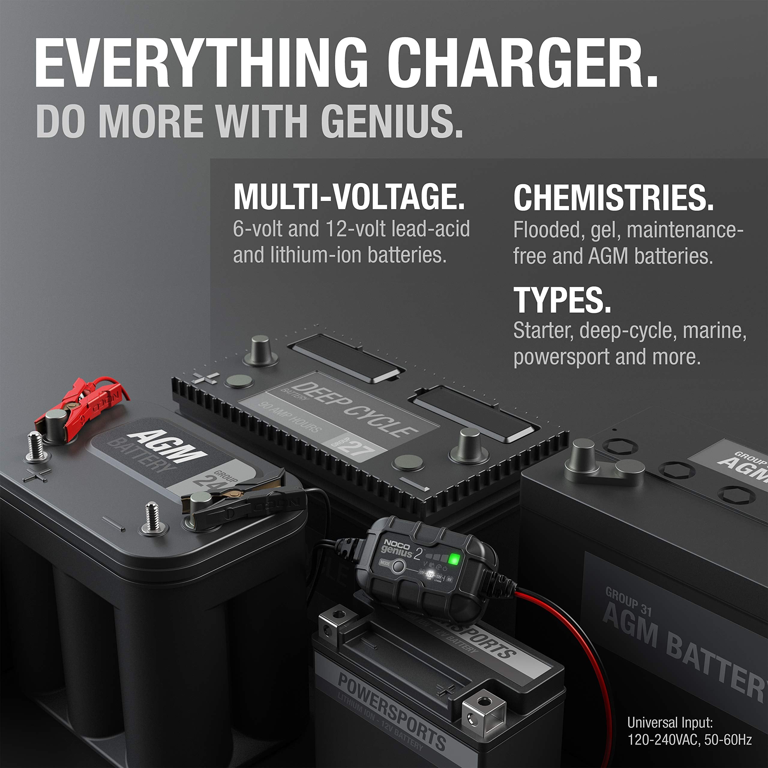 NOCO NOCO GENIUS2: 2A 6V/12V Smart Battery Charger – Automatic Maintainer, Trickle Charger & Desulfator with - Outdoor Depot