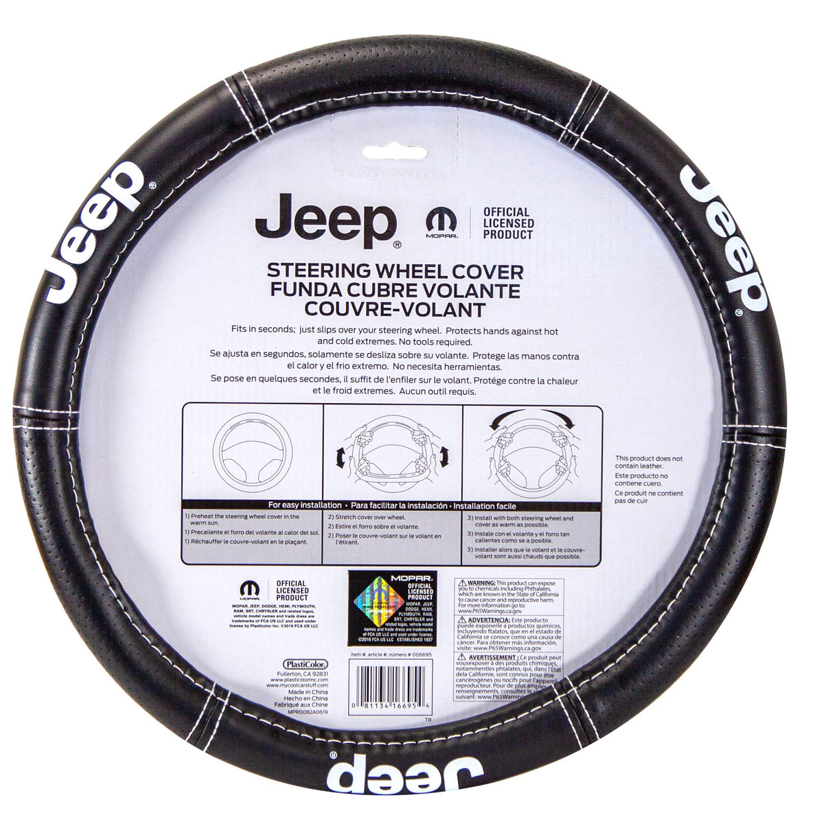 Plasticolor Plasticolor 006695R01 Jeep Deluxe High Contrast Stitching Premium Steering Wheel Cover for Cars, - Outdoor Depot
