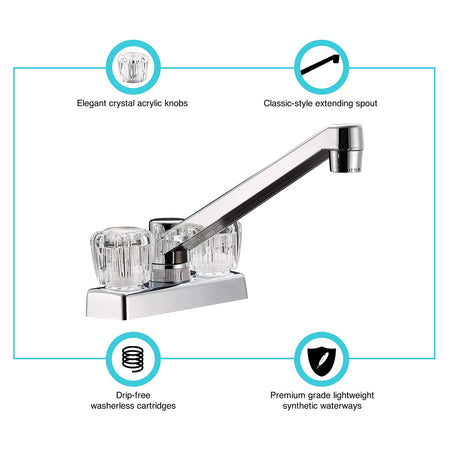 Dura Faucet Dura Faucet DF-PK640A-CP RV Swivel Kitchen, Galley or Bar Faucet with Crystal Acrylic Knobs - Outdoor Depot