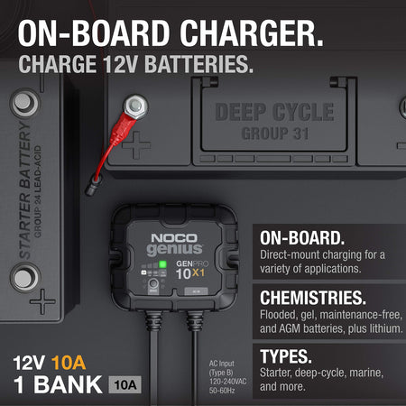 NOCO NOCO Genius GENPRO10X1: 1-Bank, 10A Onboard Battery Charger - 10A Per Bank, 12V Waterproof Marine - Outdoor Depot