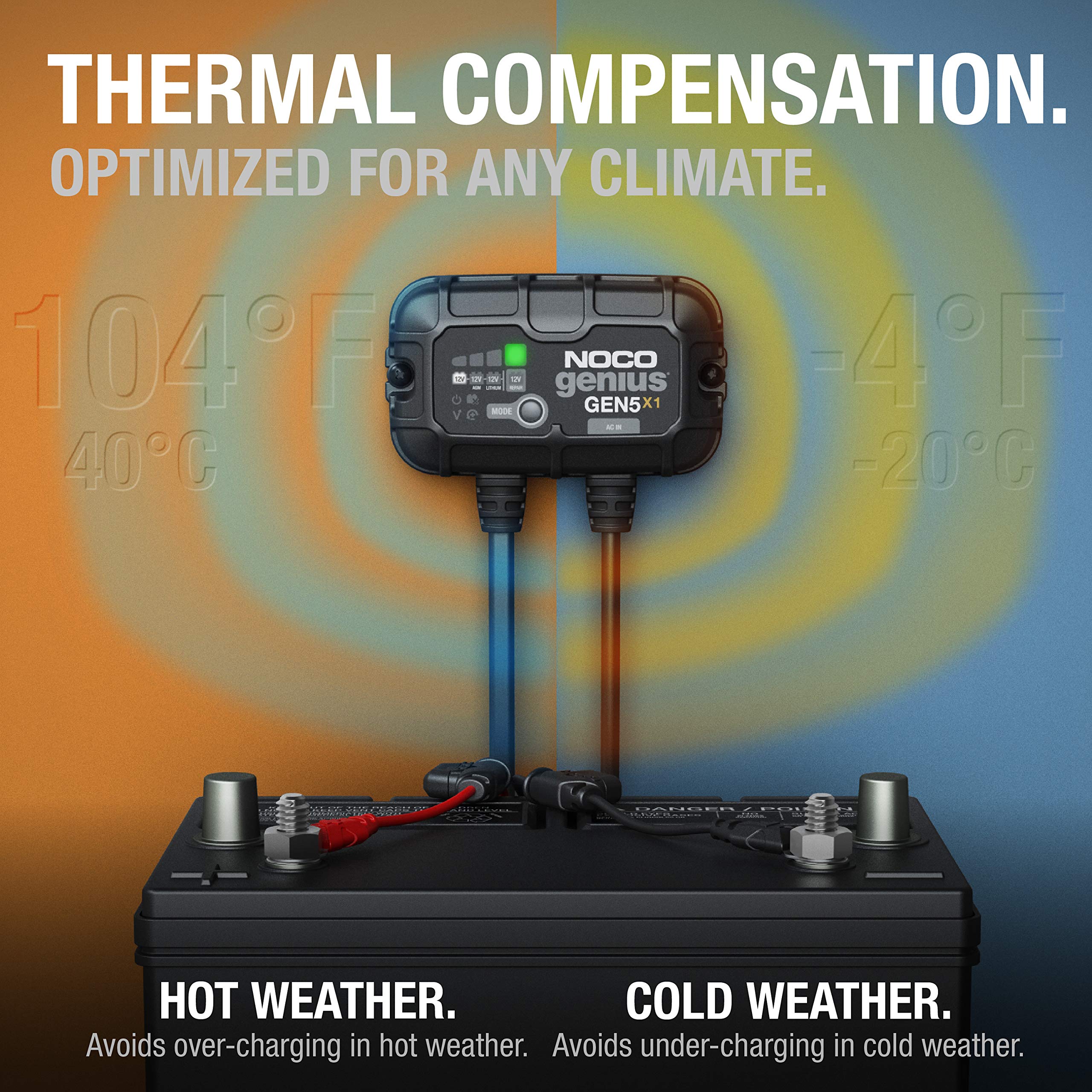 NOCO NOCO Genius GEN5X1: 1-Bank, 5A Onboard Battery Charger - 5A Per Bank, 12V Waterproof Marine Charger - Outdoor Depot