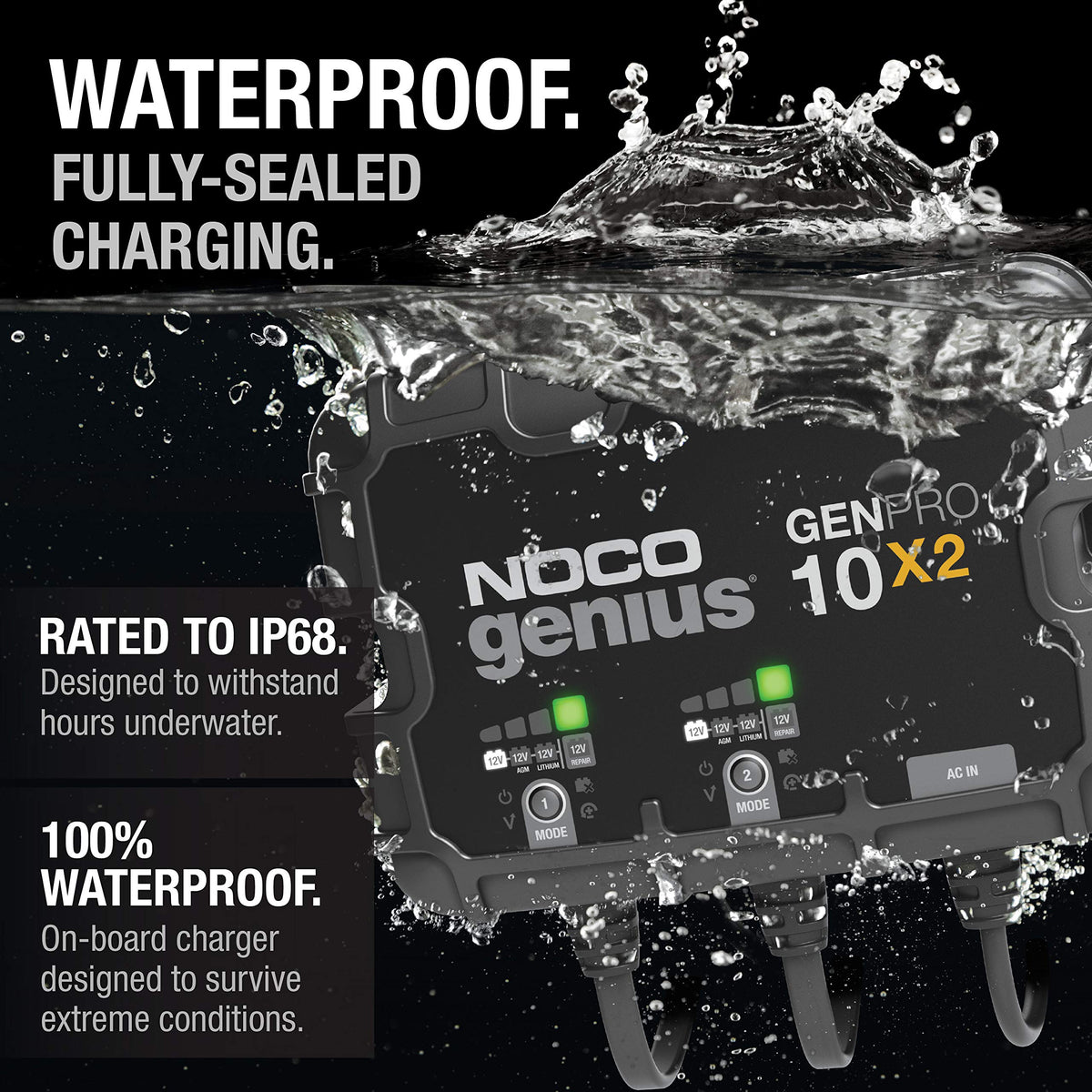 NOCO NOCO Genius GENPRO10X2: 2-Bank, 20A Onboard Battery Charger - 10A Per Bank, 12V Waterproof Marine - Outdoor Depot