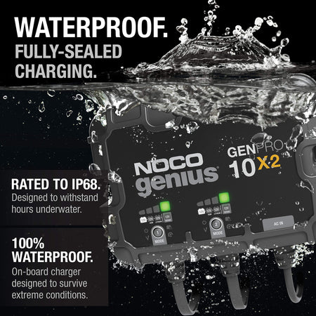 NOCO NOCO Genius GENPRO10X2: 2-Bank, 20A Onboard Battery Charger - 10A Per Bank, 12V Waterproof Marine - Outdoor Depot
