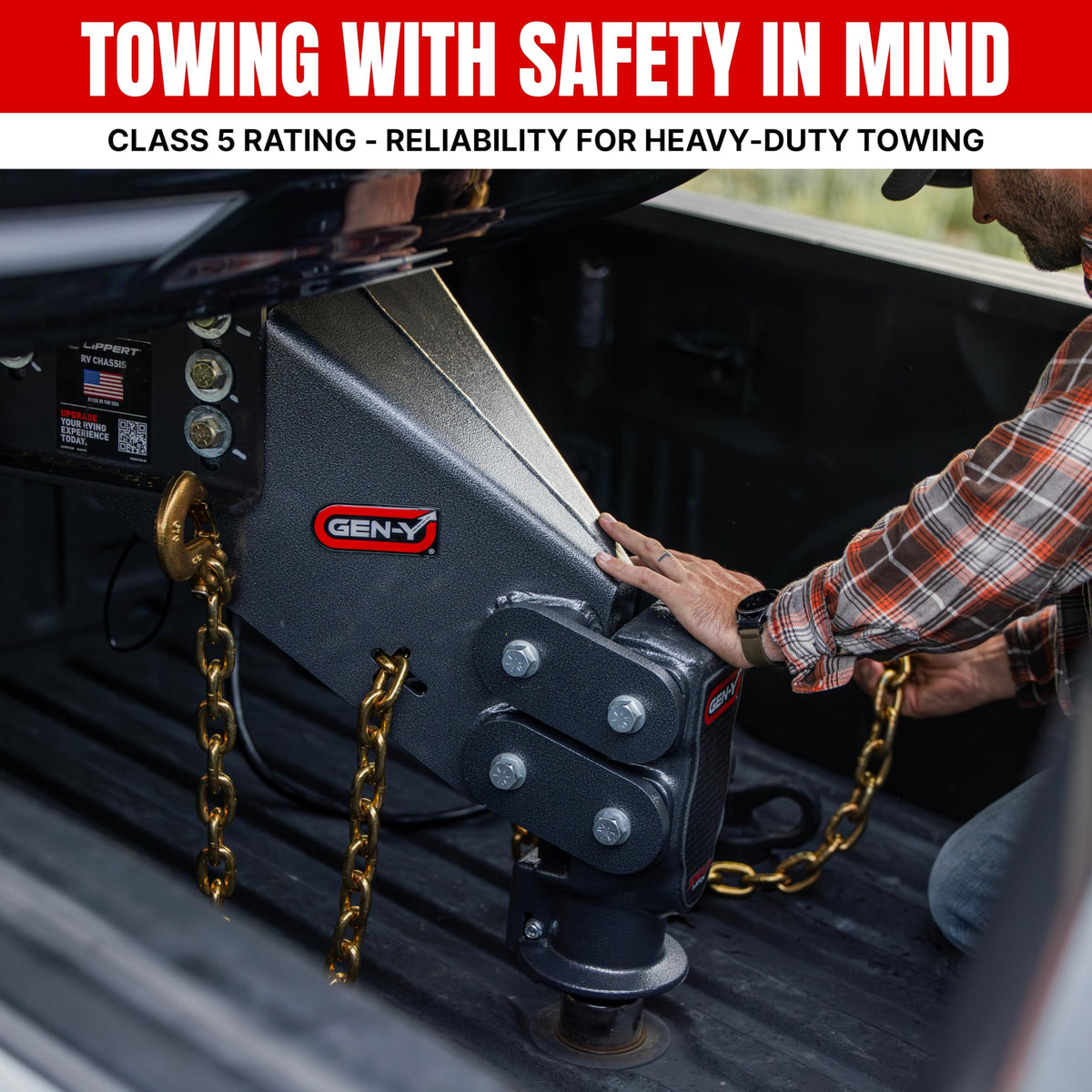 GEN-Y Hitch GEN-Y Hitch Towing Safety Chain for Trailers and RVs - 3/8 Inches x 84 Inches with 2 Safety Slip - Outdoor Depot