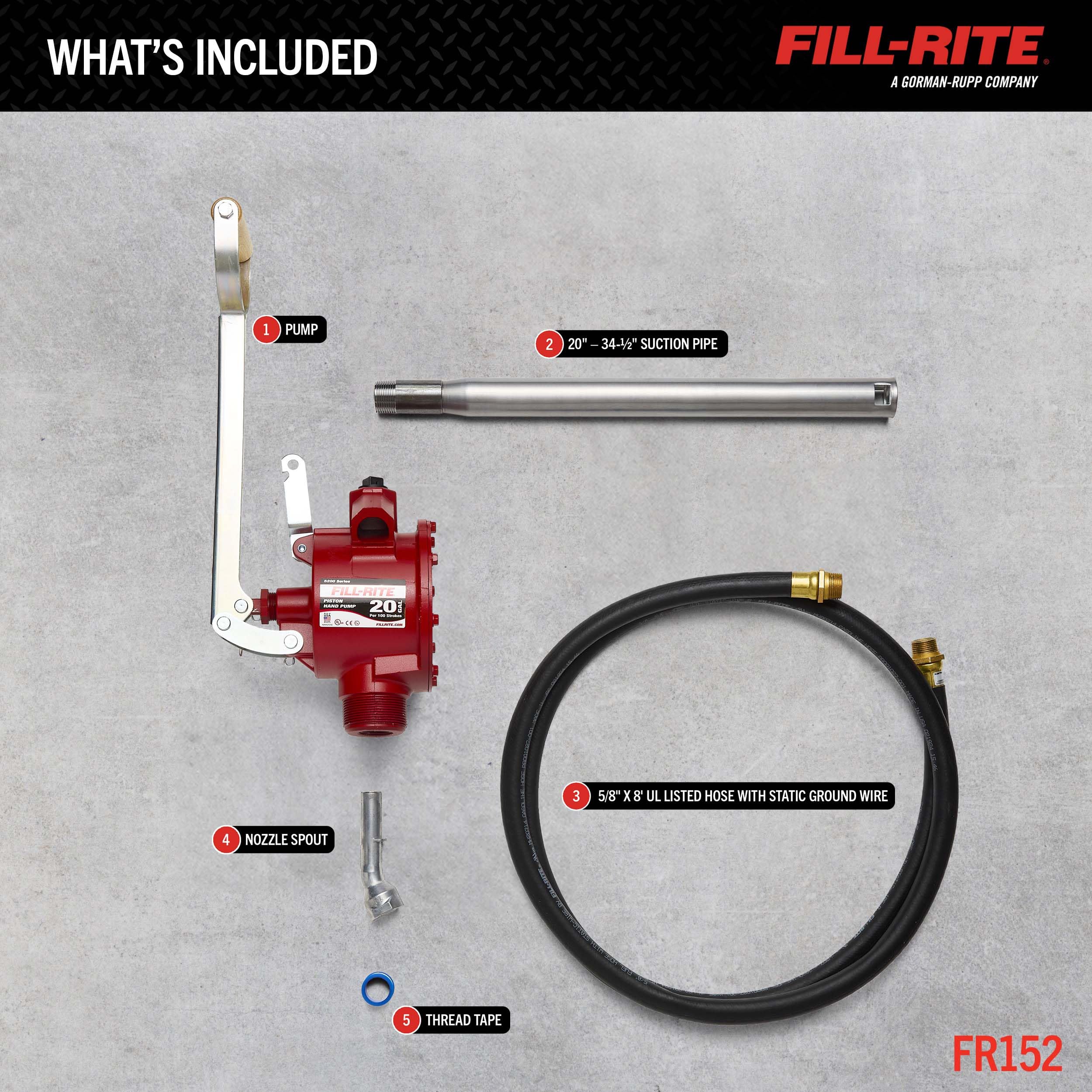 Fill-Rite Fill-Rite FR152 Piston Hand Pump with Hose & Nozzle Spout, Red - Outdoor Depot