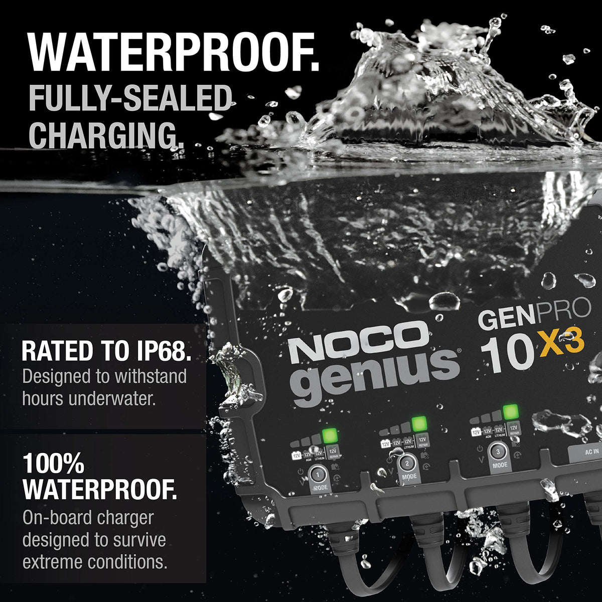 NOCO NOCO Genius GENPRO10X3, 3-Bank, 30A (10A/Bank) Smart Marine Battery Charger, 12V Waterproof Onboard - Outdoor Depot