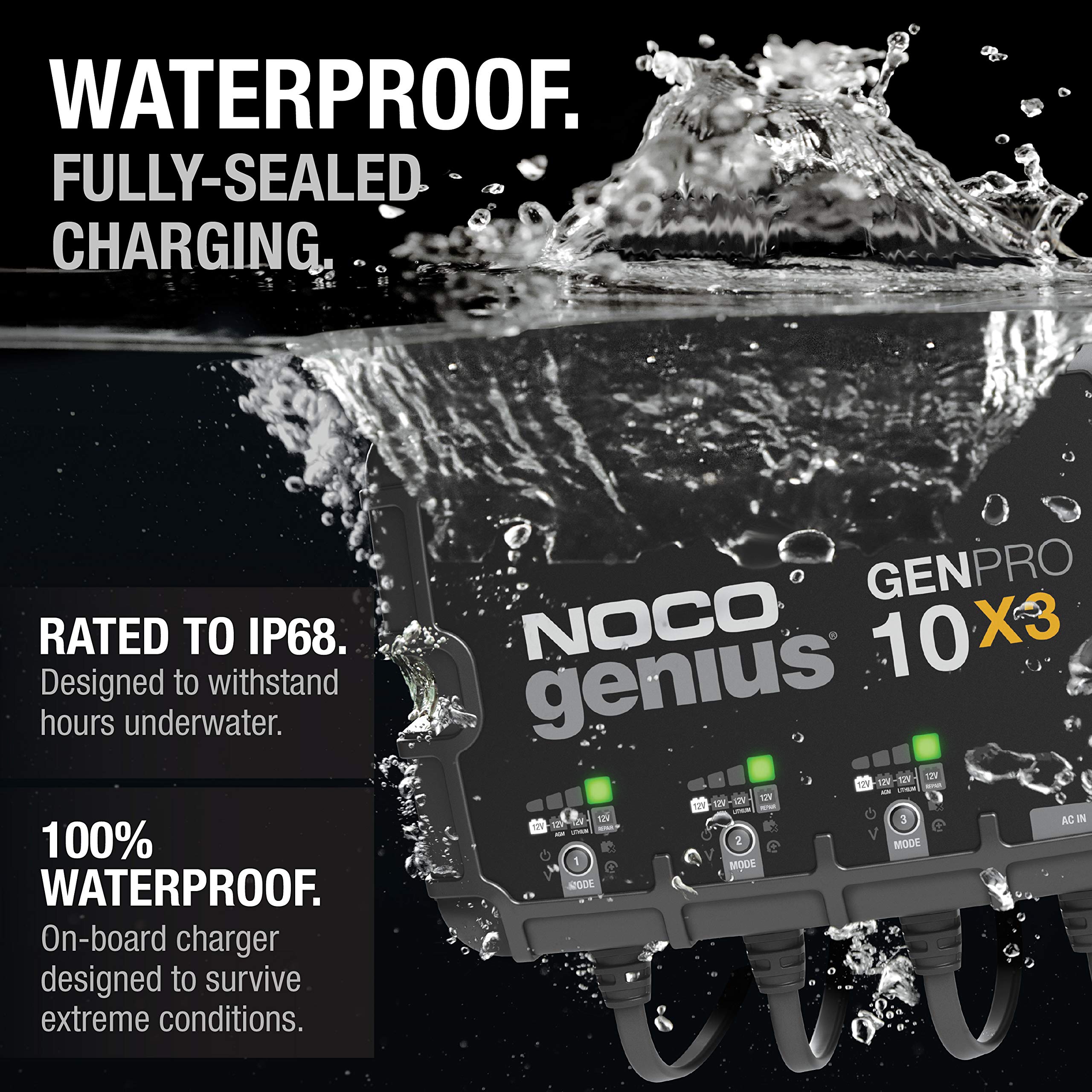NOCO NOCO Genius GENPRO10X3, 3-Bank, 30A (10A/Bank) Smart Marine Battery Charger, 12V Waterproof Onboard - Outdoor Depot