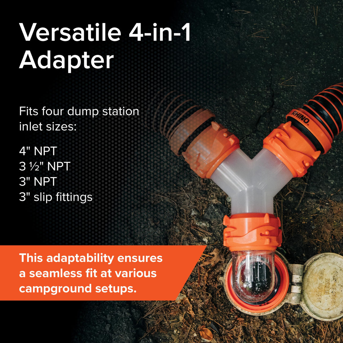 Camco Camco RhinoFlex Clear RV Sewer Hose Elbow with 4-in-1 Adapter - Features a 360-Degree Fitting Rotation - Outdoor Depot