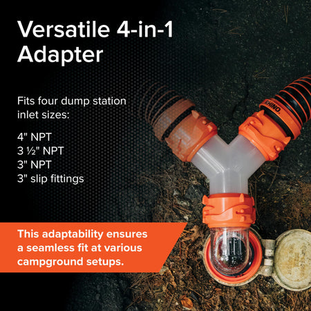 Camco Camco RhinoFlex Clear RV Sewer Hose Elbow with 4-in-1 Adapter - Features a 360-Degree Fitting Rotation - Outdoor Depot