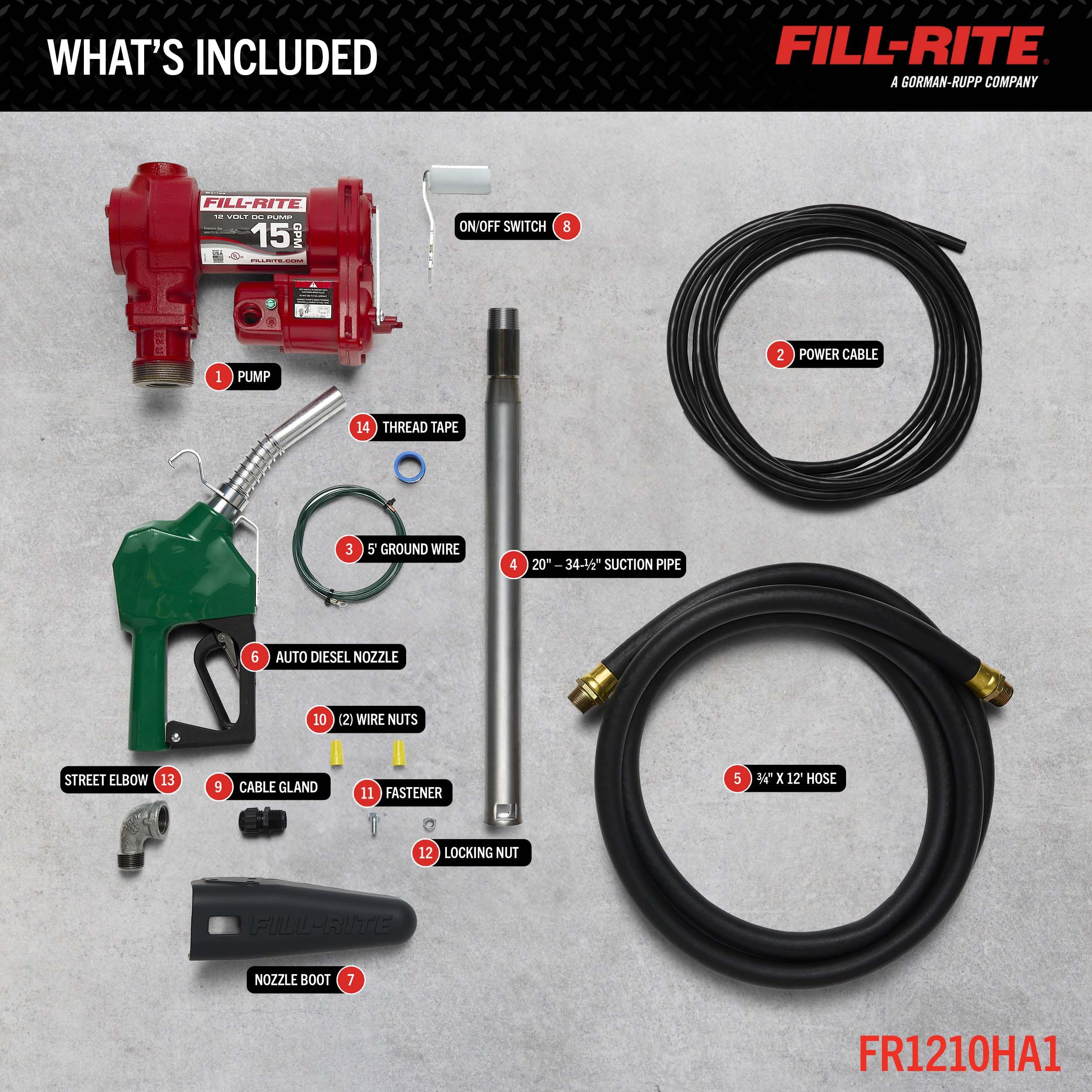 Fill-Rite Fill-Rite FR1210HA1 12V 15 GPM Fuel Transfer Pump with Discharge Hose & Automatic Nozzle, Green - - Outdoor Depot