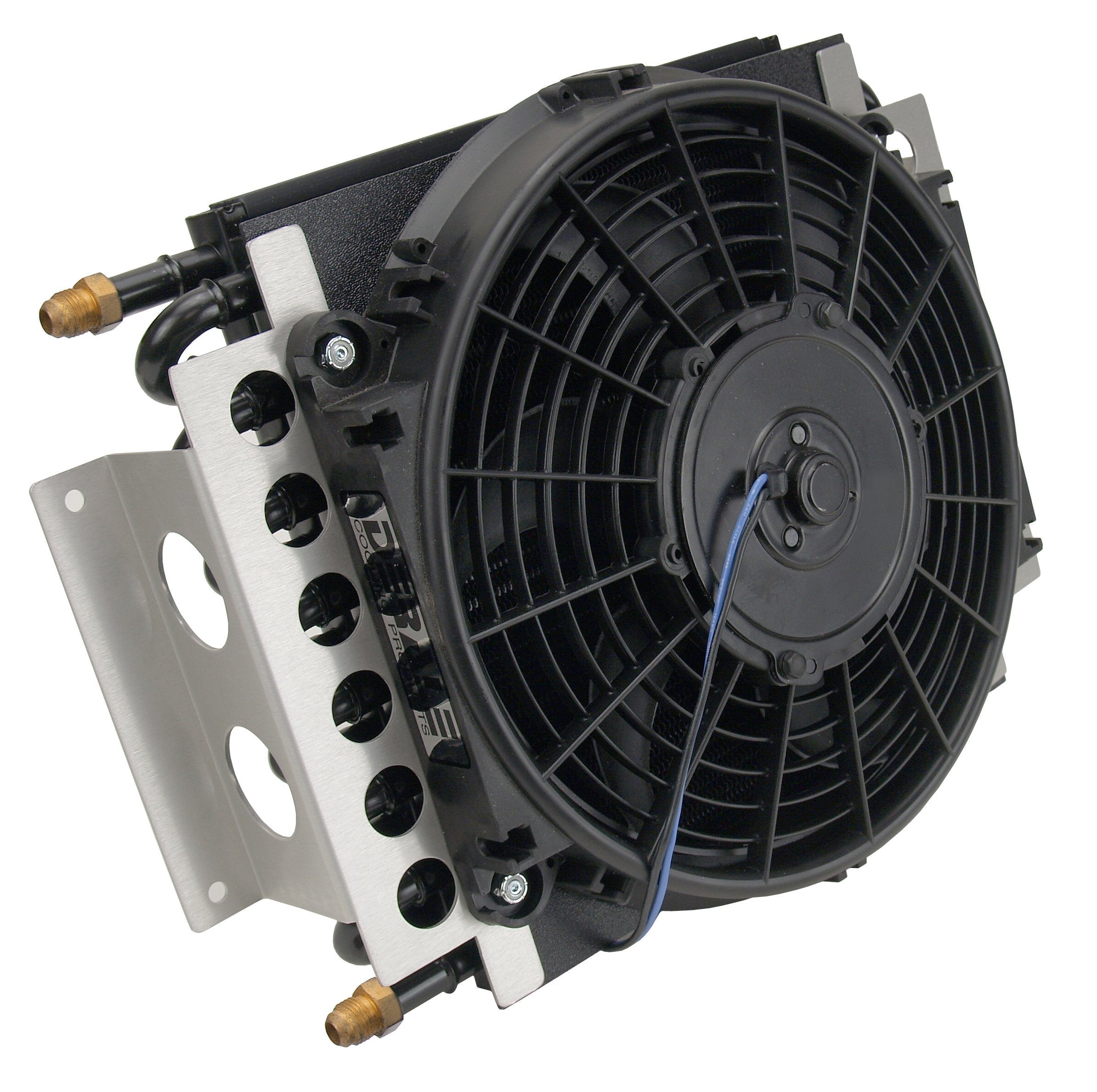 Derale Fluid Cooler and Fan, 15-3/4 x 11-1/2 x 5 in, Tube Type, 6 AN Male Inlet/Outlet, Fittings, - Outdoor Depot