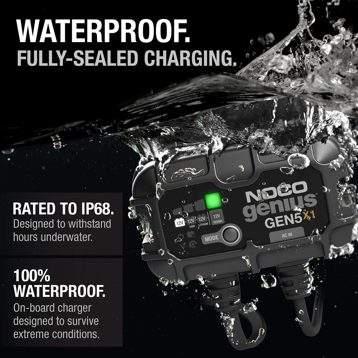 NOCO NOCO Genius GEN5X1: 1-Bank, 5A Onboard Battery Charger - 5A Per Bank, 12V Waterproof Marine Charger - Outdoor Depot