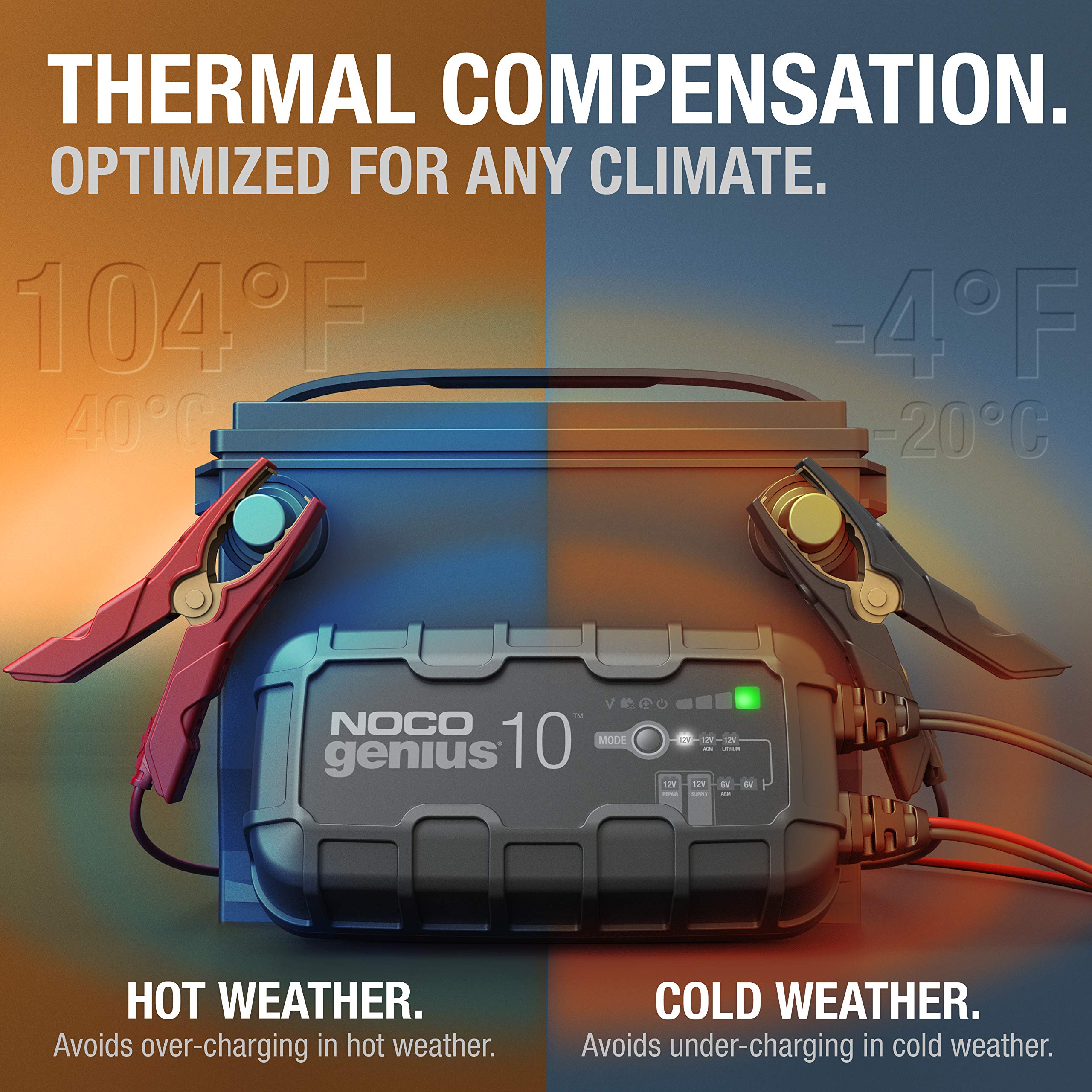 NOCO NOCO GENIUS10: 10A 6V/12V Smart Battery Charger – Automatic Maintainer, Trickle Charger & Desulfator - Outdoor Depot