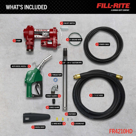 Fill-Rite Fill-Rite FR4210HD 12V 20 GPM Fuel Transfer Pump with Discharge Hose & Automatic Nozzle, Green | - Outdoor Depot