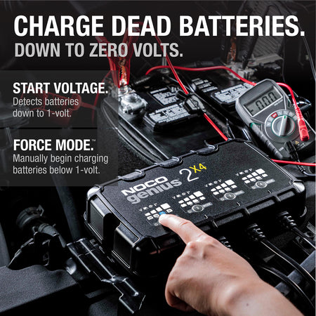 NOCO NOCO GENIUS2X4: 8A 4-Bank Smart Battery Charger (2A/Bank) - 6V/12V Automatic Maintainer, Trickle - Outdoor Depot