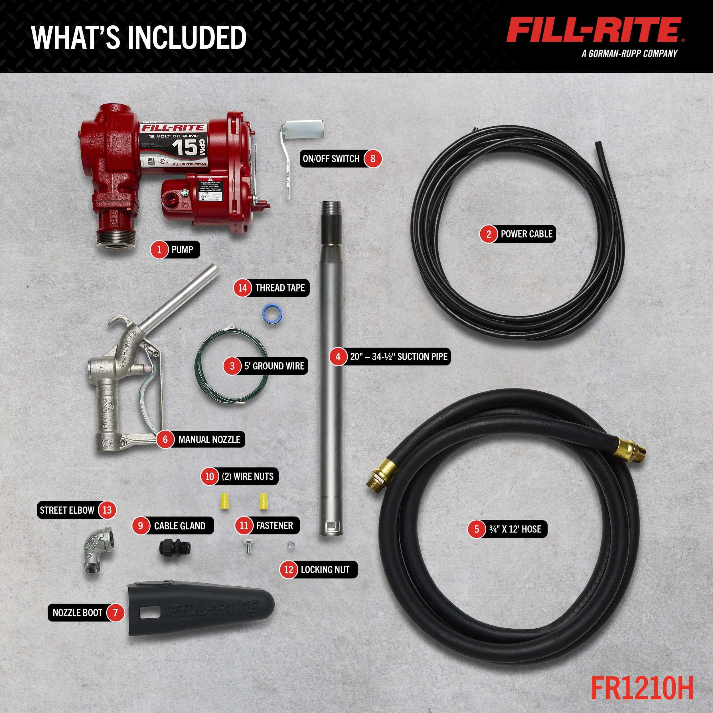 Fill-Rite Fill-Rite FR1210H 12V 15 GPM Fuel Transfer Pump with Discharge Hose & Manual Nozzle | Gasoline, - Outdoor Depot
