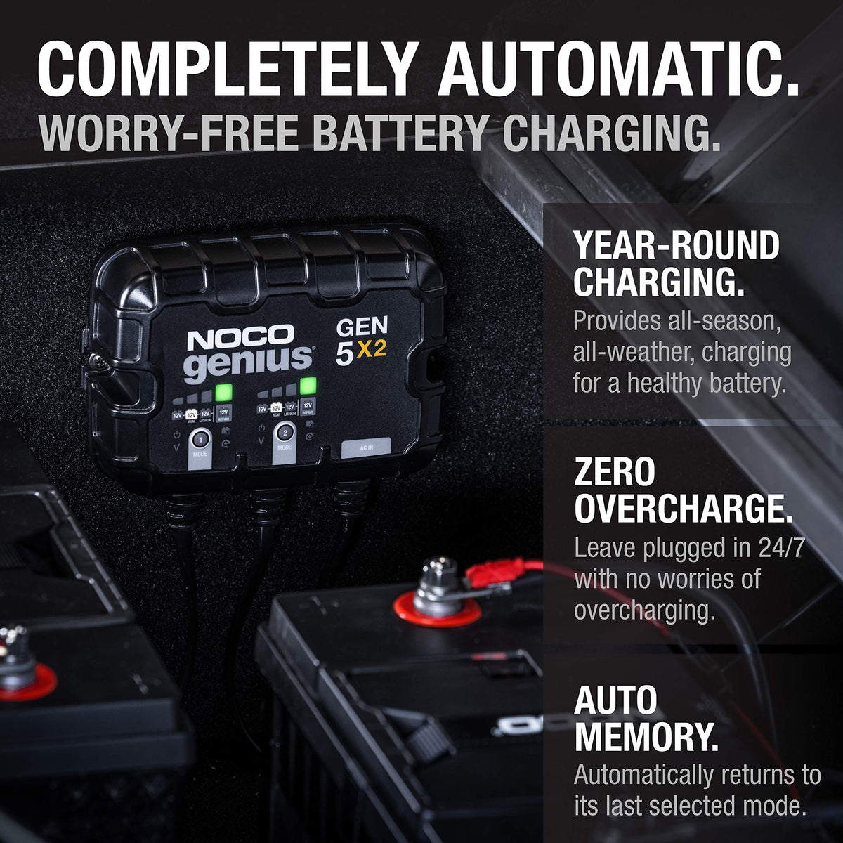 NOCO NOCO Genius GEN5X2: 2-Bank, 10A Onboard Battery Charger - 5A Per Bank, 12V Waterproof Marine Charger - Outdoor Depot