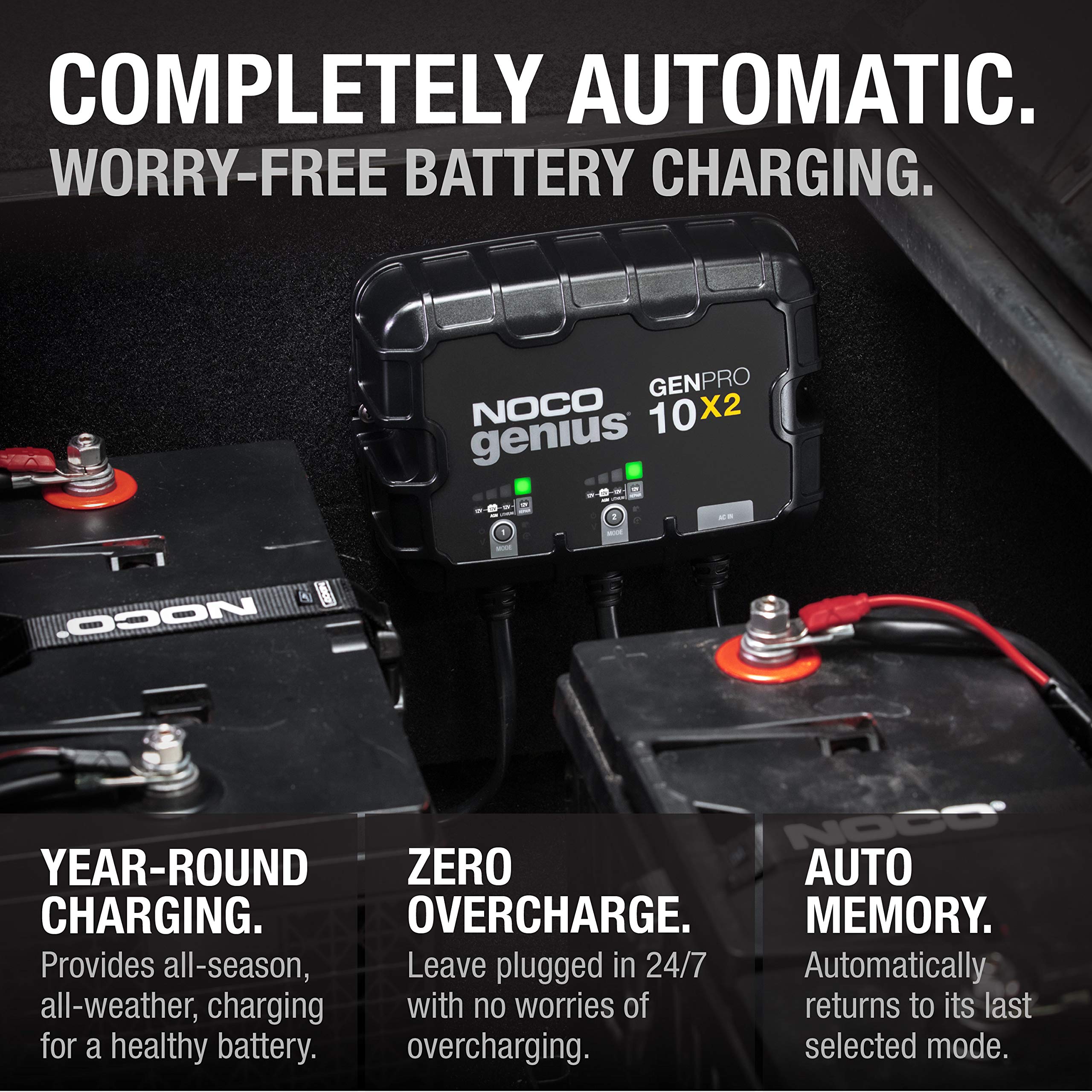 NOCO NOCO Genius GENPRO10X2: 2-Bank, 20A Onboard Battery Charger - 10A Per Bank, 12V Waterproof Marine - Outdoor Depot
