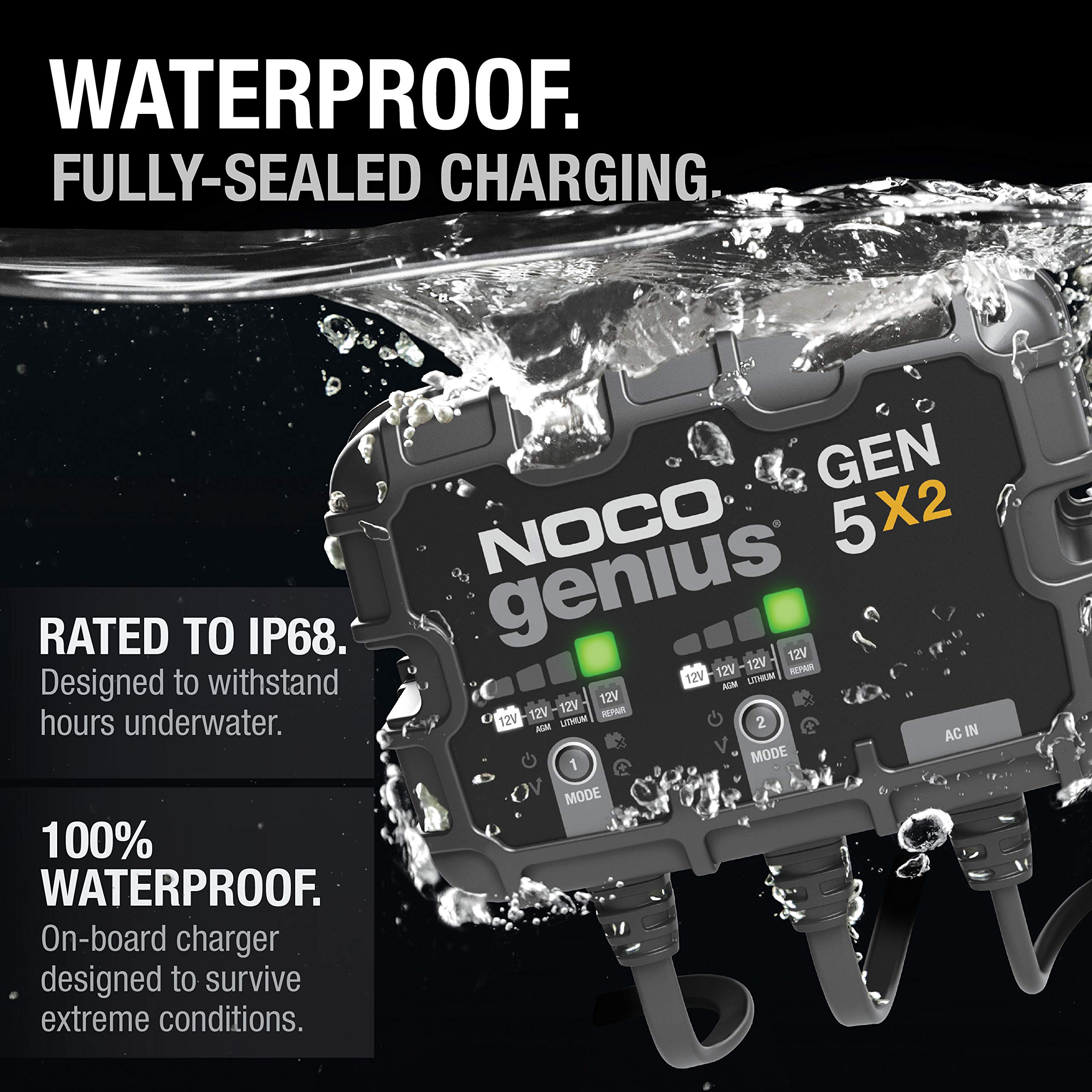 NOCO NOCO Genius GEN5X2: 2-Bank, 10A Onboard Battery Charger - 5A Per Bank, 12V Waterproof Marine Charger - Outdoor Depot