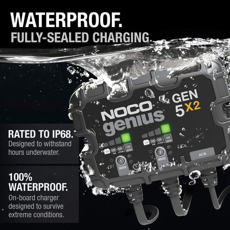 NOCO NOCO Genius GEN5X2: 2-Bank, 10A Onboard Battery Charger - 5A Per Bank, 12V Waterproof Marine Charger - Outdoor Depot