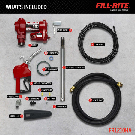 Fill-Rite Fill-Rite FR1210HA 12V 15 GPM Fuel Transfer Pump with Discharge Hose & Automatic Nozzle, Red | - Outdoor Depot