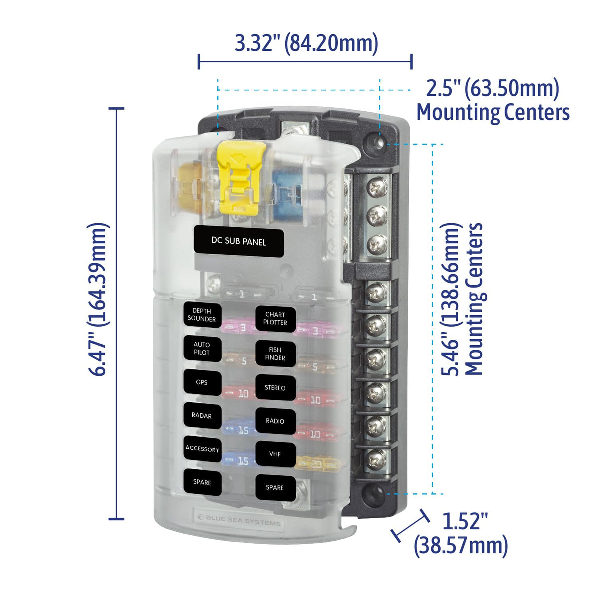 BLUE SEA 5026BSS FUSE BLOCK ST BLADE 12CIR